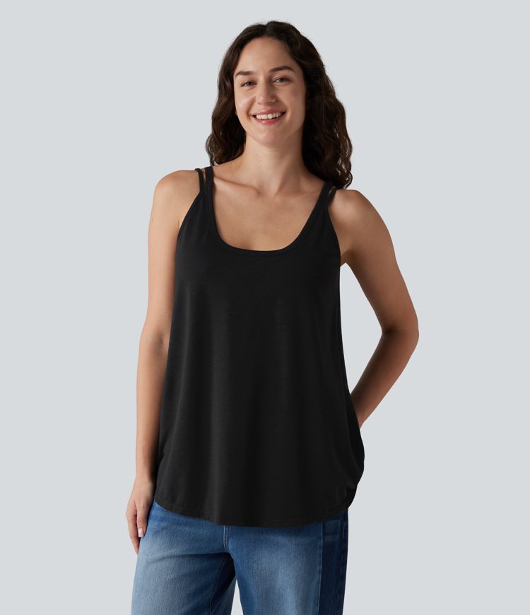 U-Neck Built-in Bra Loose Fit Casual Tank Top