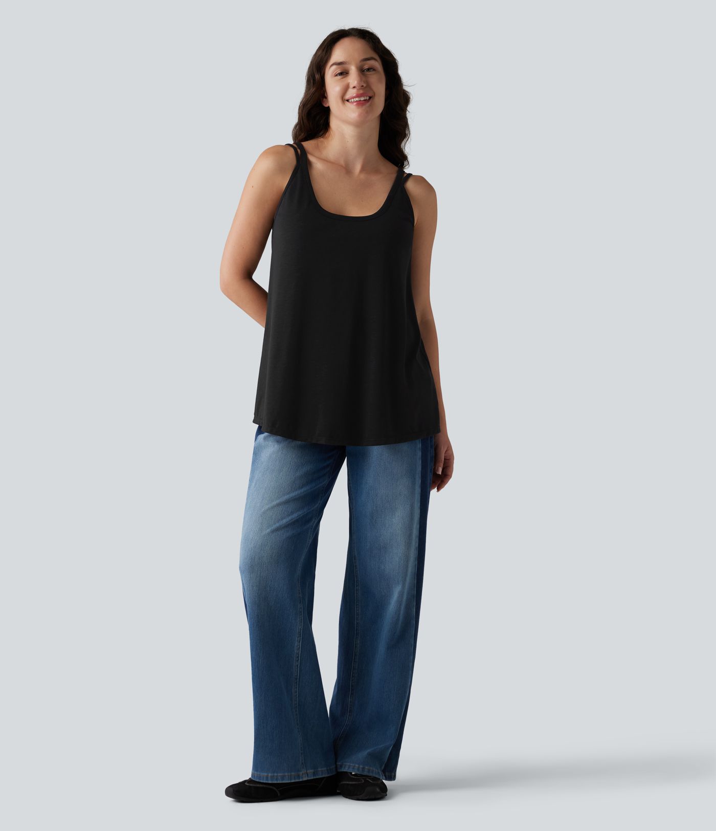U-Neck Built-in Bra Loose Fit Casual Tank Top