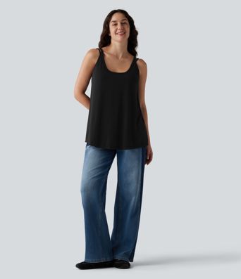U-Neck Built-in Bra Loose Fit Casual Tank Top