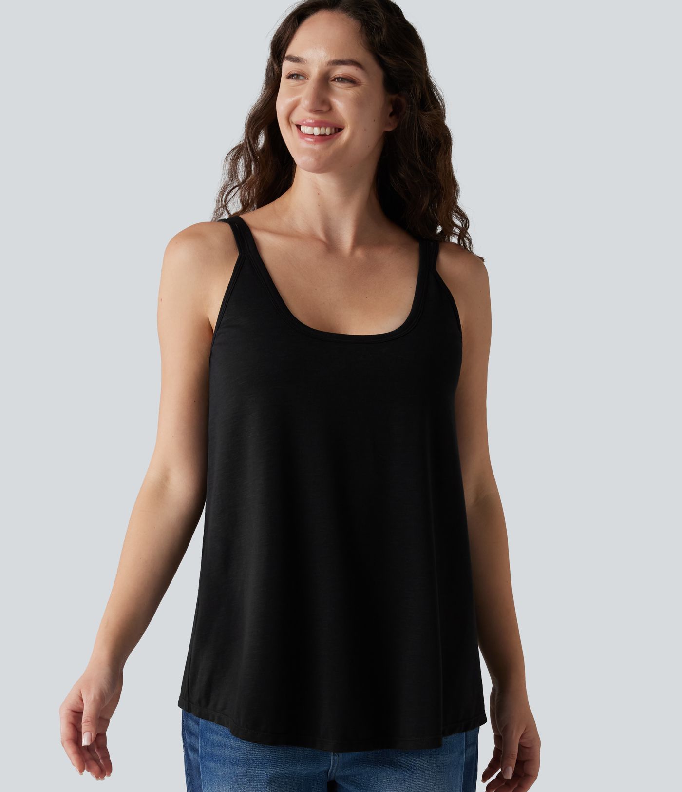 U-Neck Built-in Bra Loose Fit Casual Tank Top
