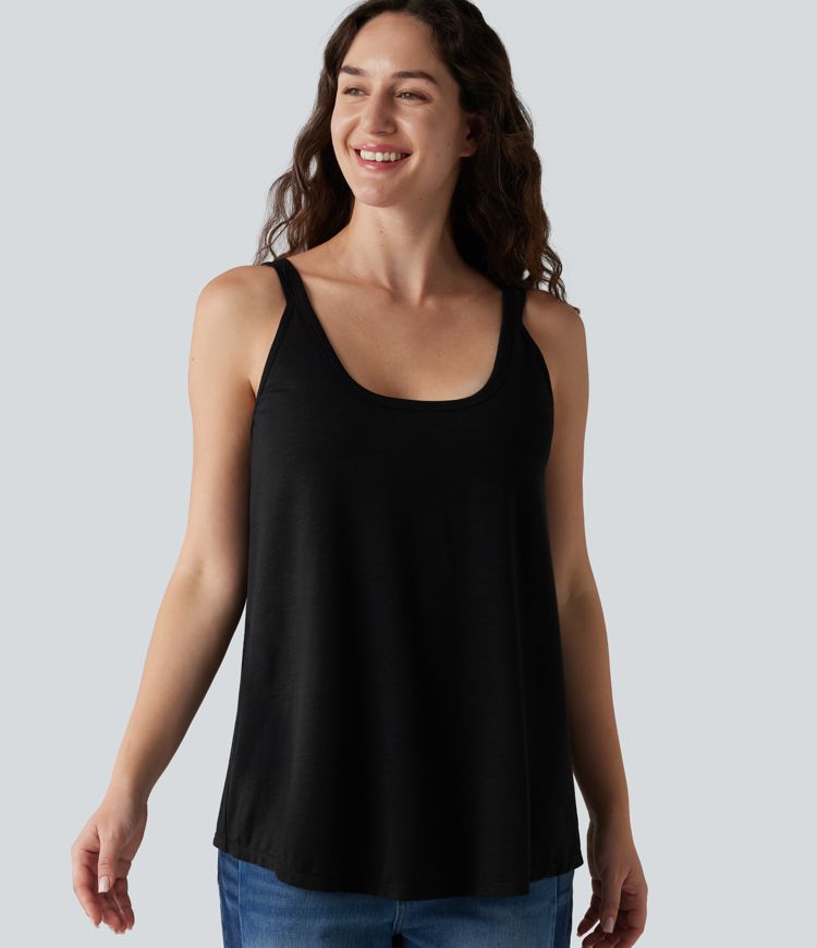 U-Neck Built-in Bra Loose Fit Casual Tank Top