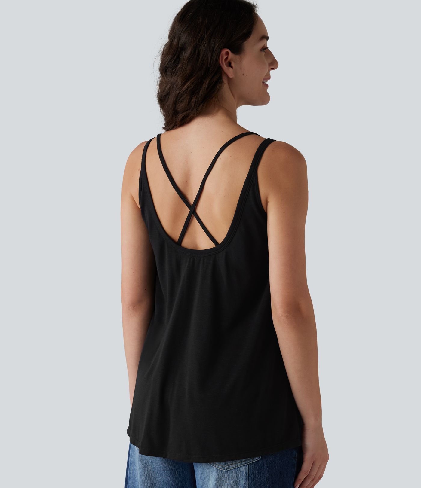 U-Neck Built-in Bra Loose Fit Casual Tank Top