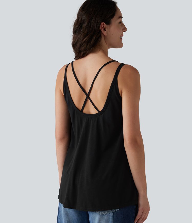 U-Neck Built-in Bra Loose Fit Casual Tank Top