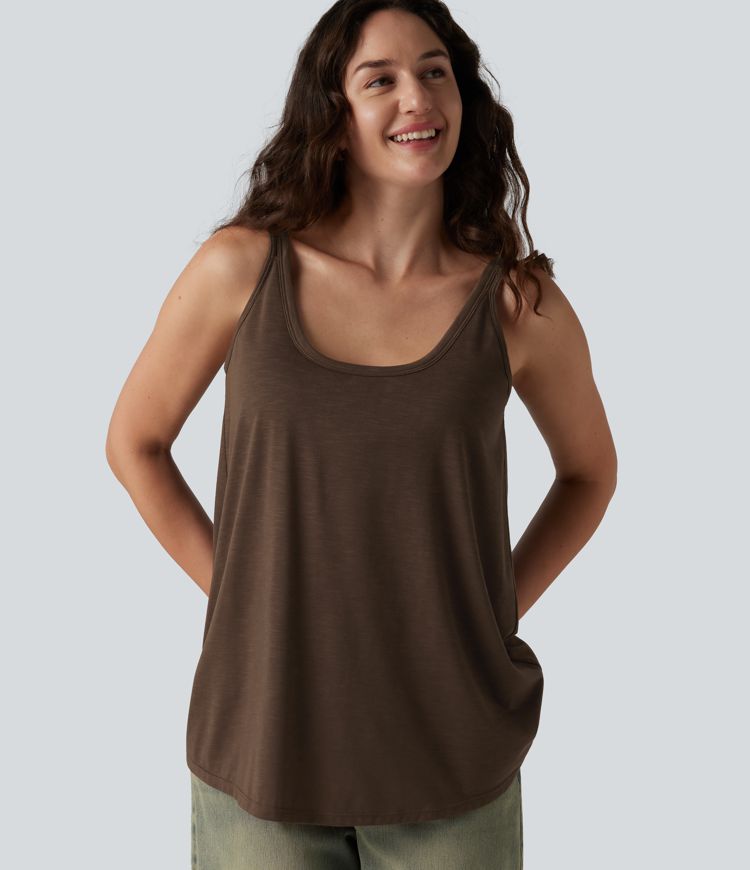 Lässiges Tanktop mit U-Ausschnitt und integriertem BH - loose fit