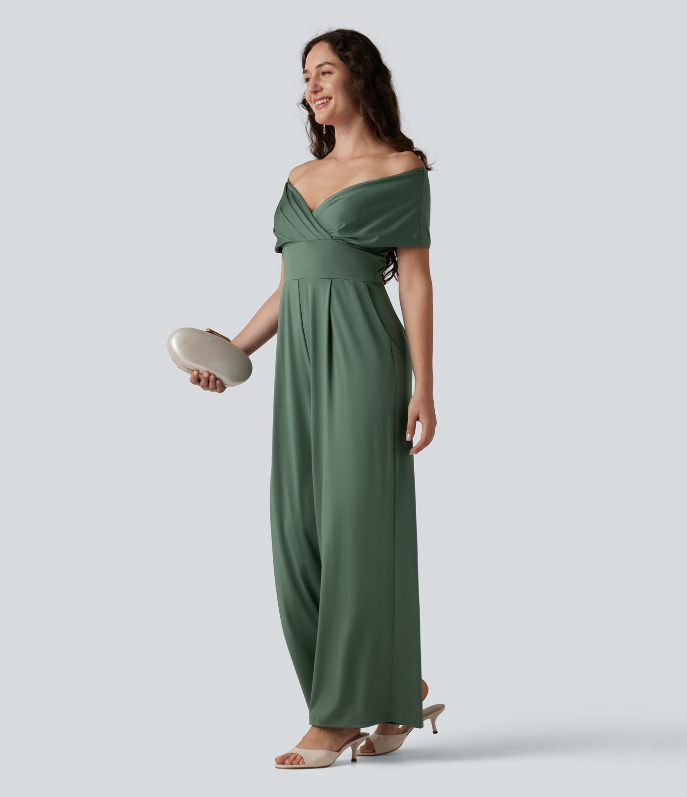 Off Shoulder Short Sleeve Built-in Bra Casual Jumpsuit with Pockets-Easy Peezy Edition Off Shoulder Short Sleeve Built-in Bra Casual Jumpsuit with Pockets-Easy Peezy Edition