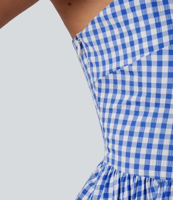 Lässiges, fließendes Maxikleid mit Seitentaschen, Karomuster und verstecktem Reißverschluss