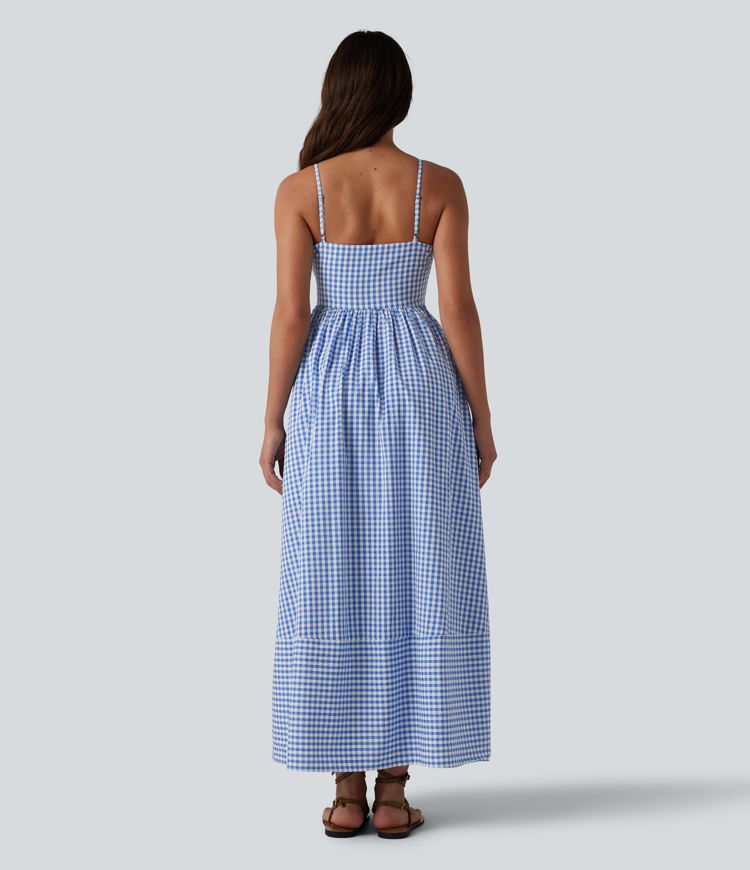 Lässiges, fließendes Maxikleid mit Seitentaschen, Karomuster und verstecktem Reißverschluss