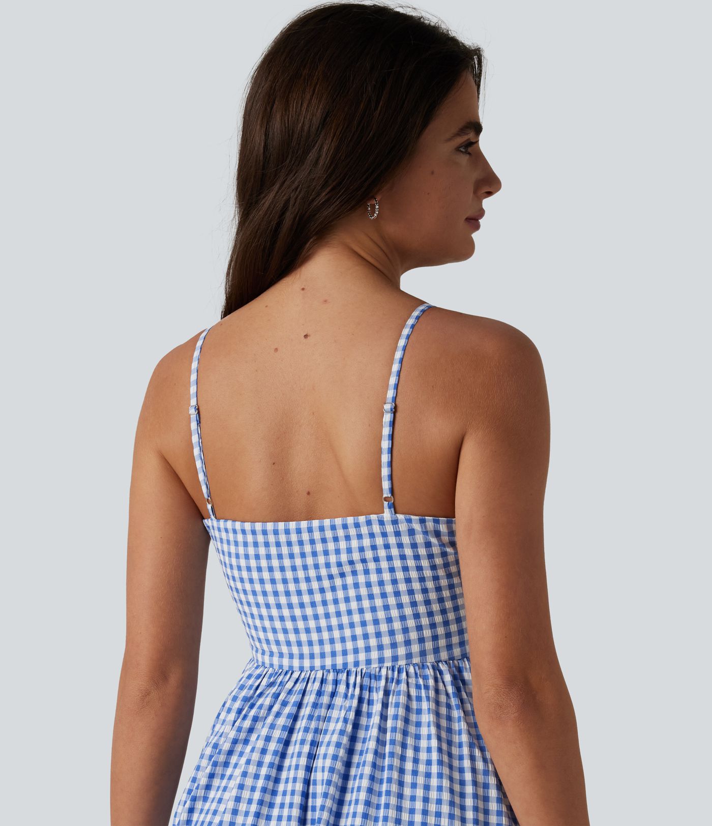 Lässiges, fließendes Maxikleid mit Seitentaschen, Karomuster und verstecktem Reißverschluss