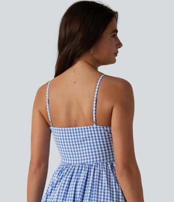 Lässiges, fließendes Maxikleid mit Seitentaschen, Karomuster und verstecktem Reißverschluss