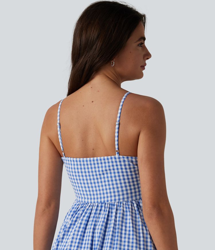 Lässiges, fließendes Maxikleid mit Seitentaschen, Karomuster und verstecktem Reißverschluss