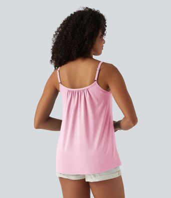 Adjustable Straps Ruched 2-in-1 Built-in Bra Casual Cami Top
