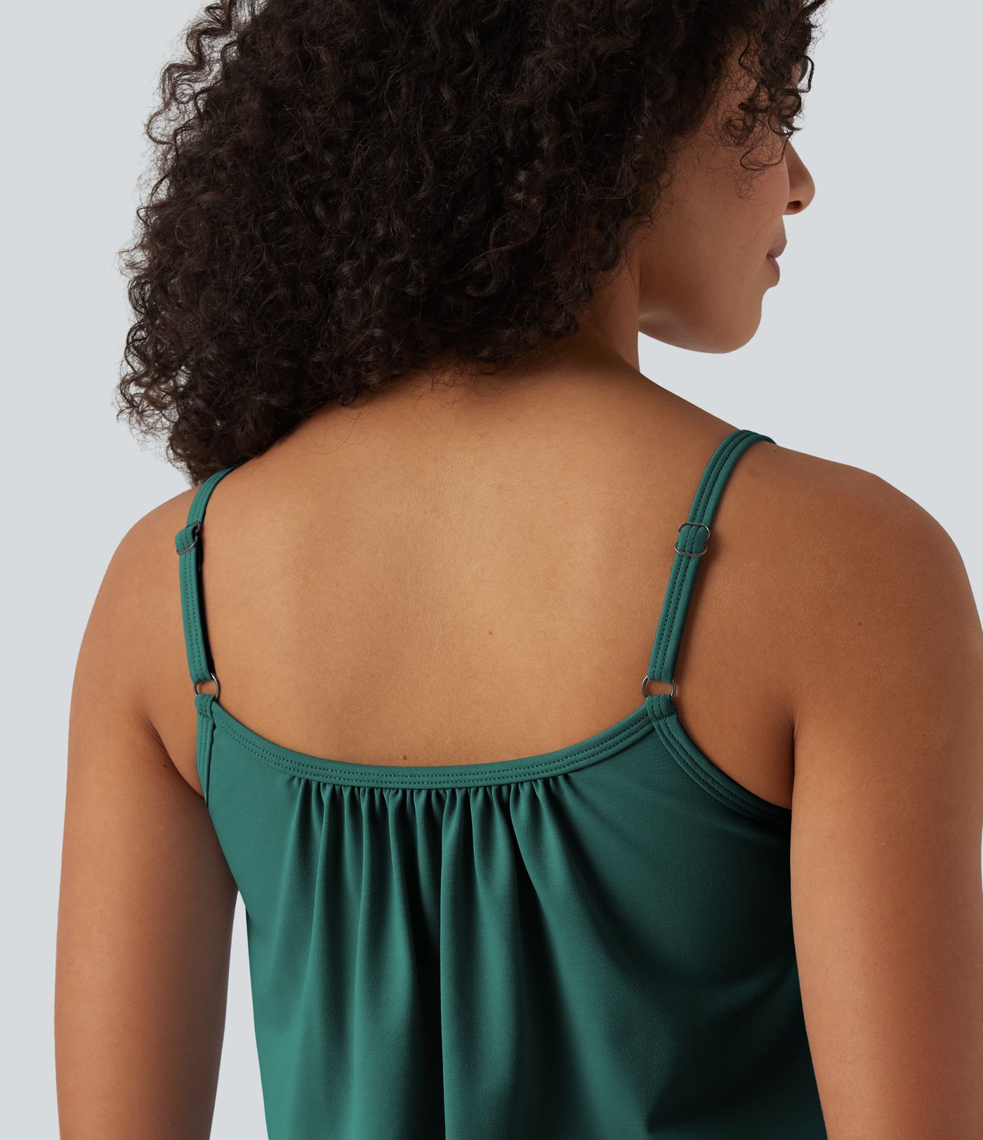 Adjustable Straps Ruched 2-in-1 Built-in Bra Casual Cami Top Adjustable Straps Ruched 2-in-1 Built-in Bra Casual Cami Top
