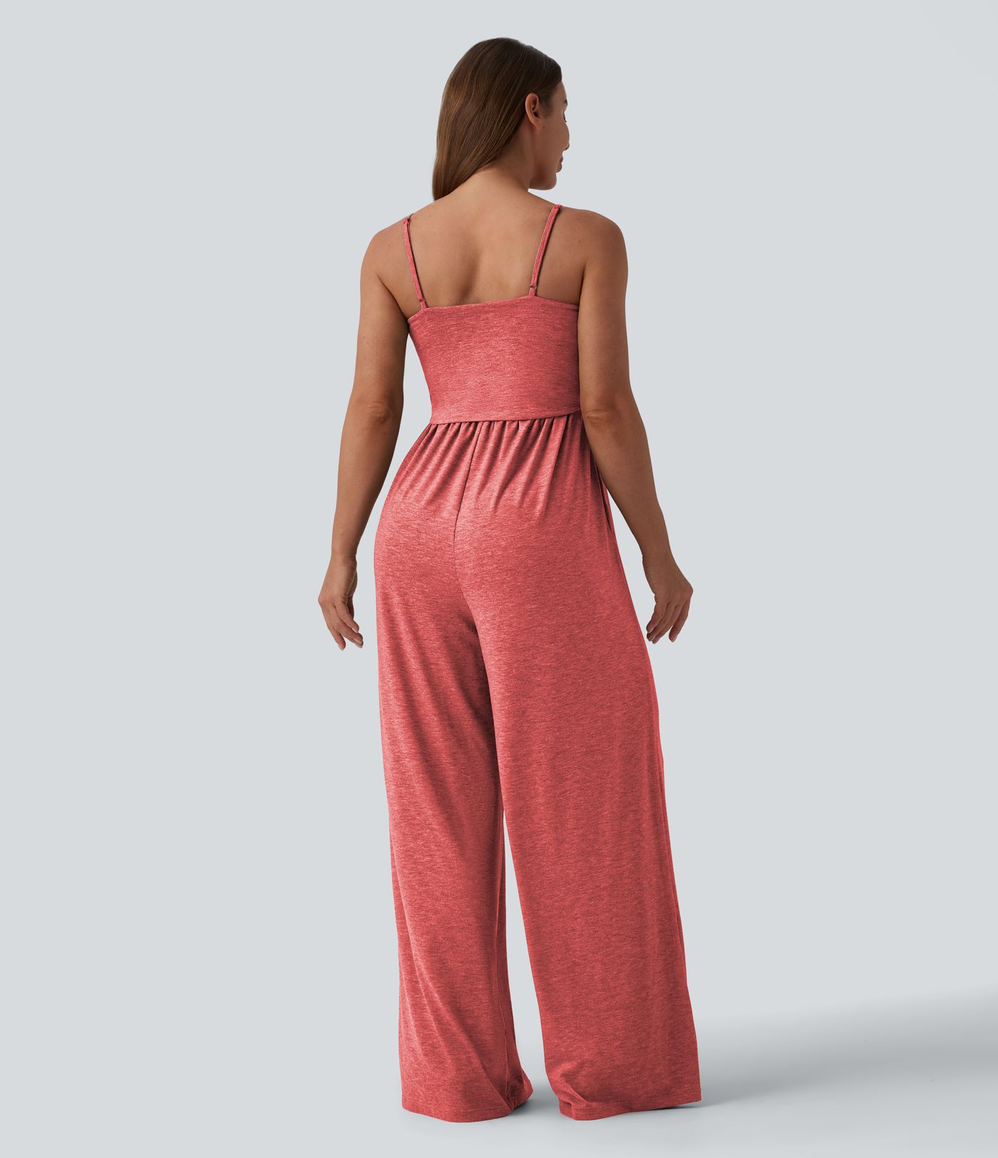Adjustable Straps Ruched Wide Leg Heathered Casual Jumpsuit with Pockets-Easy Peezy