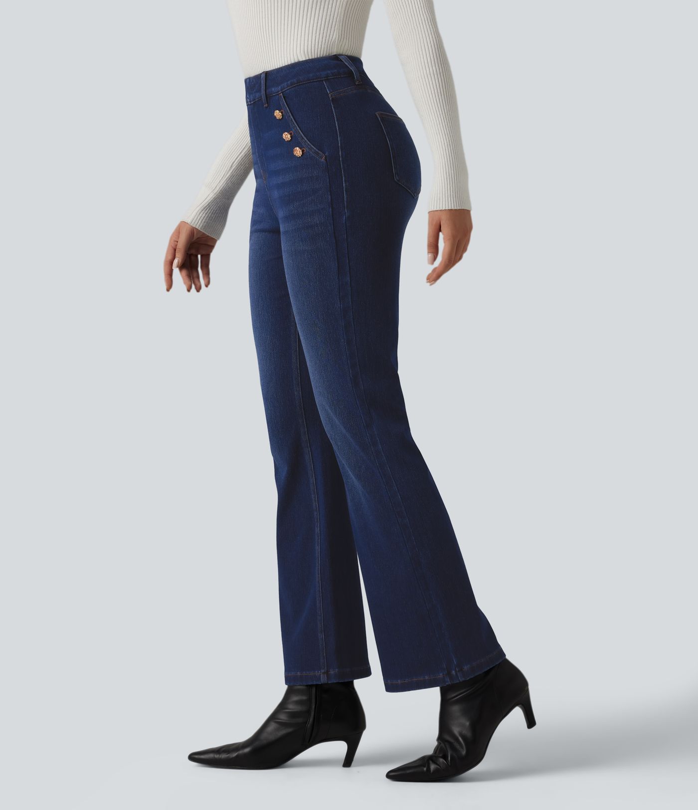 Halara Flex™ Mid Rise Decorative Buttons Casual Bootcut Jeans with Pockets