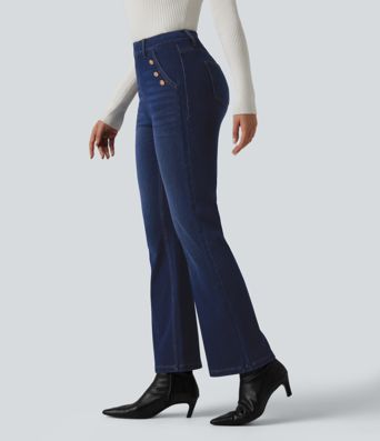 Halara Flex™ Mid Rise Decorative Buttons Casual Bootcut Jeans with Pockets
