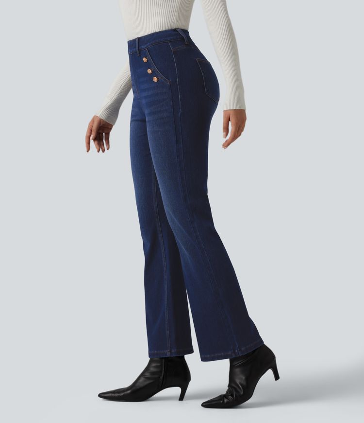 Halara Flex™ Mid Rise Decorative Buttons Casual Bootcut Jeans with Pockets