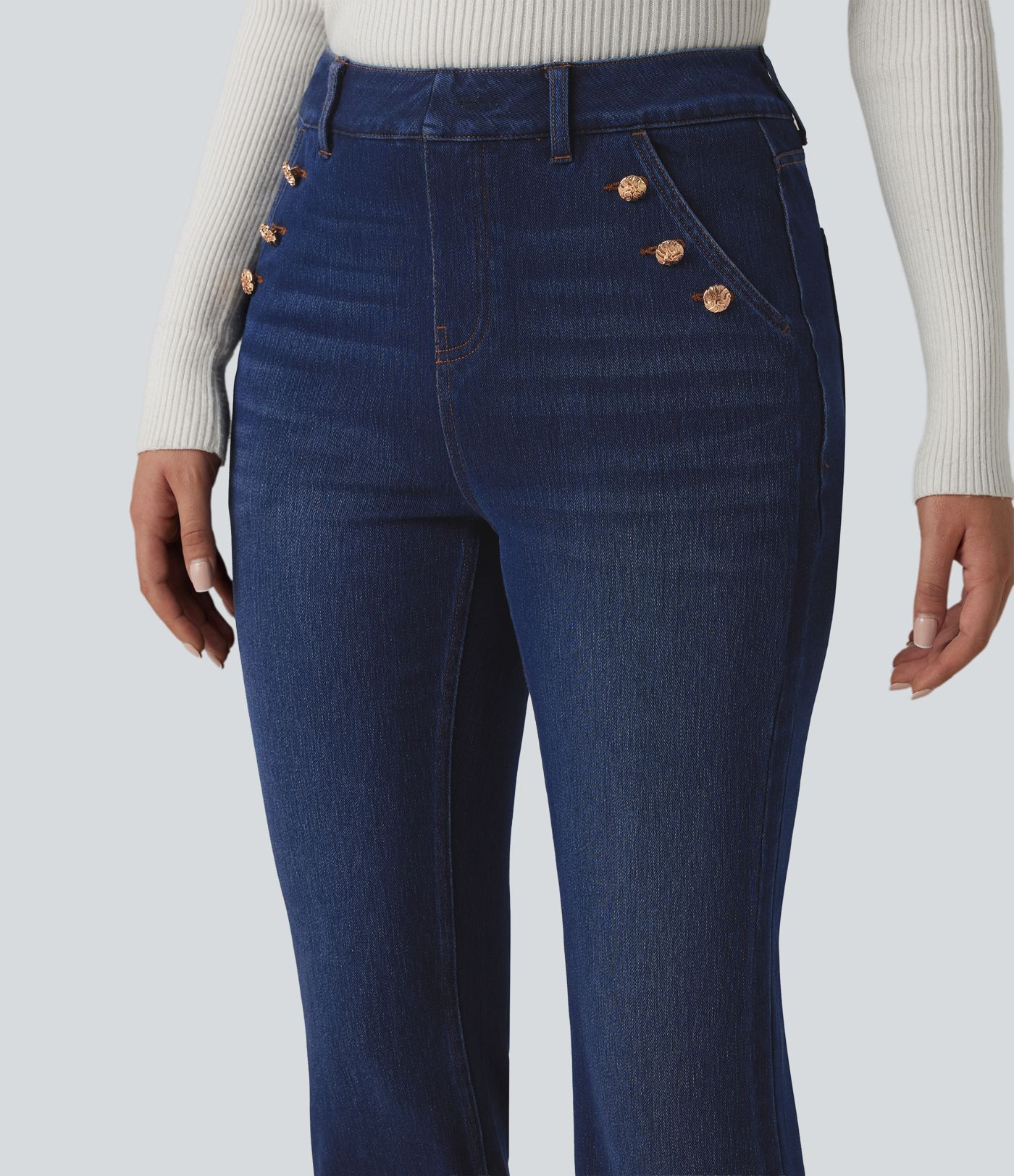 Halara Flex™ Mid Rise Decorative Buttons Casual Bootcut Jeans with Pockets