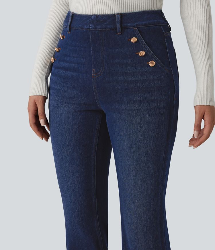 Halara Flex™ Mid Rise Decorative Buttons Casual Bootcut Jeans with Pockets