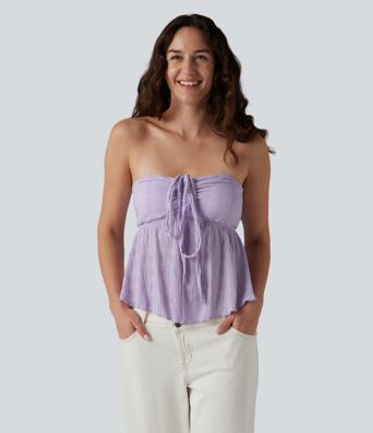 Halter Tie Back Built-in Bra Lettuce Trim Tank Top