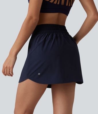 2-in-1 Wander-Minirock mit hohem Bund, mehreren Taschen und abgerundetem Saum