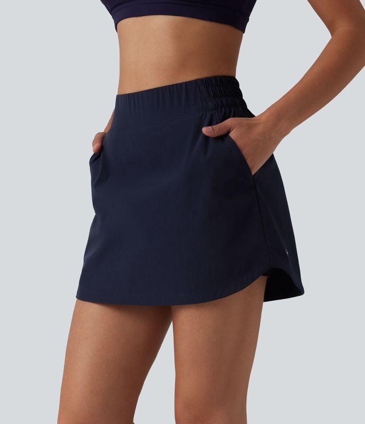2-in-1 Wander-Minirock mit hohem Bund, mehreren Taschen und abgerundetem Saum