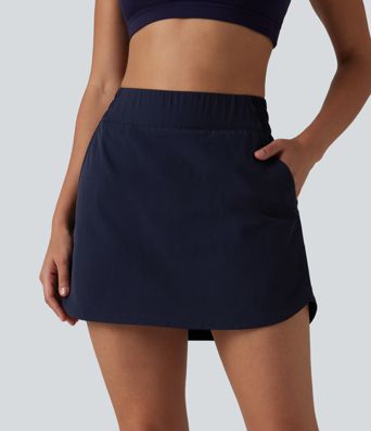 2-in-1 Wander-Minirock mit hohem Bund, mehreren Taschen und abgerundetem Saum