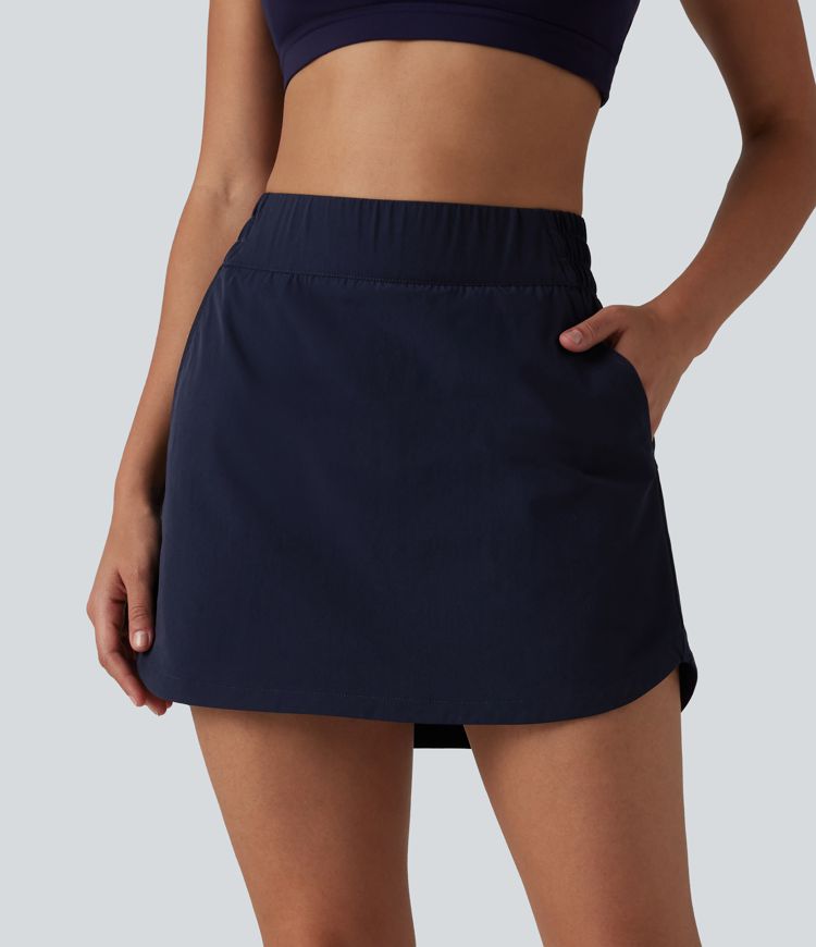 2-in-1 Wander-Minirock mit hohem Bund, mehreren Taschen und abgerundetem Saum