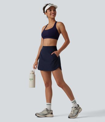 2-in-1 Wander-Minirock mit hohem Bund, mehreren Taschen und abgerundetem Saum