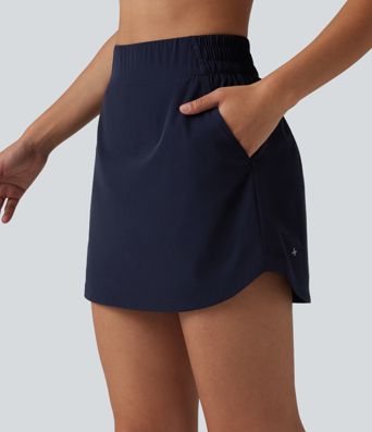 2-in-1 Wander-Minirock mit hohem Bund, mehreren Taschen und abgerundetem Saum