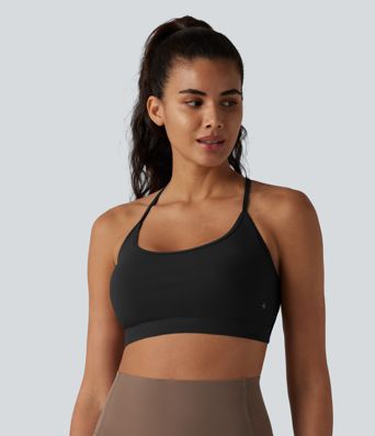 Ribbed Knit Low Support Crisscross Backless Built-in Bra Yoga Sports Bra Ribbed Knit Low Support Crisscross Backless Built-in Bra Yoga Sports Bra