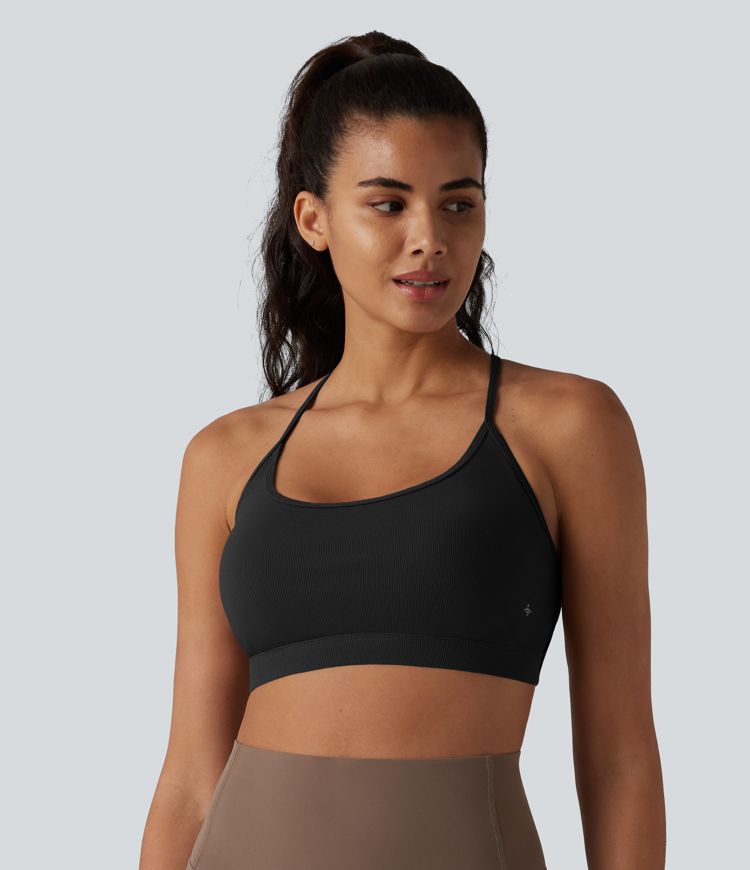 Ribbed Knit Low Support Crisscross Backless Built-in Bra Yoga Sports Bra Ribbed Knit Low Support Crisscross Backless Built-in Bra Yoga Sports Bra