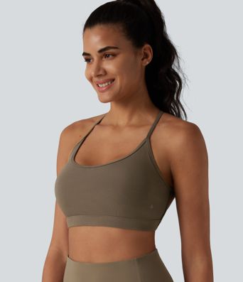 Ribbed Knit Low Support Crisscross Backless Built-in Bra Yoga Sports Bra