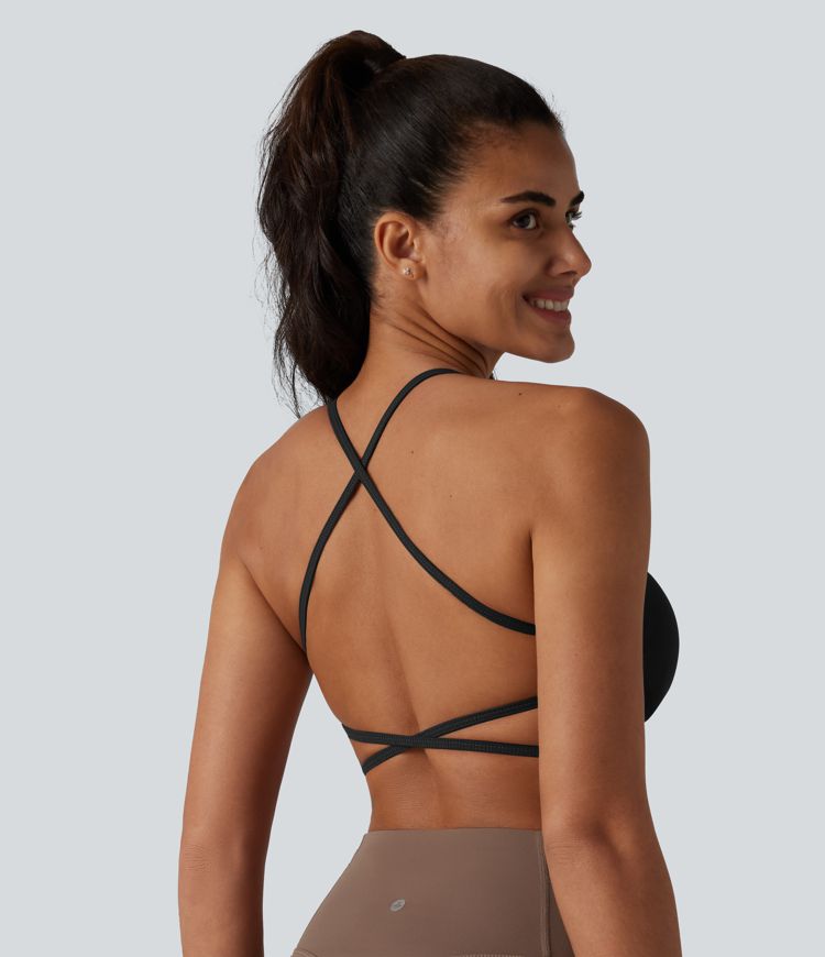 Ribbed Knit Low Support Crisscross Backless Built-in Bra Yoga Sports Bra Ribbed Knit Low Support Crisscross Backless Built-in Bra Yoga Sports Bra