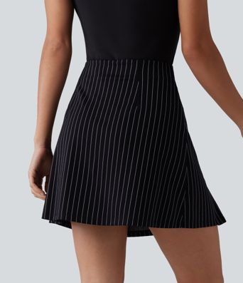 Jupe mini allongée taille haute 2-en-1, toucher frais, à rayures, coupe trapèze pour le bureau