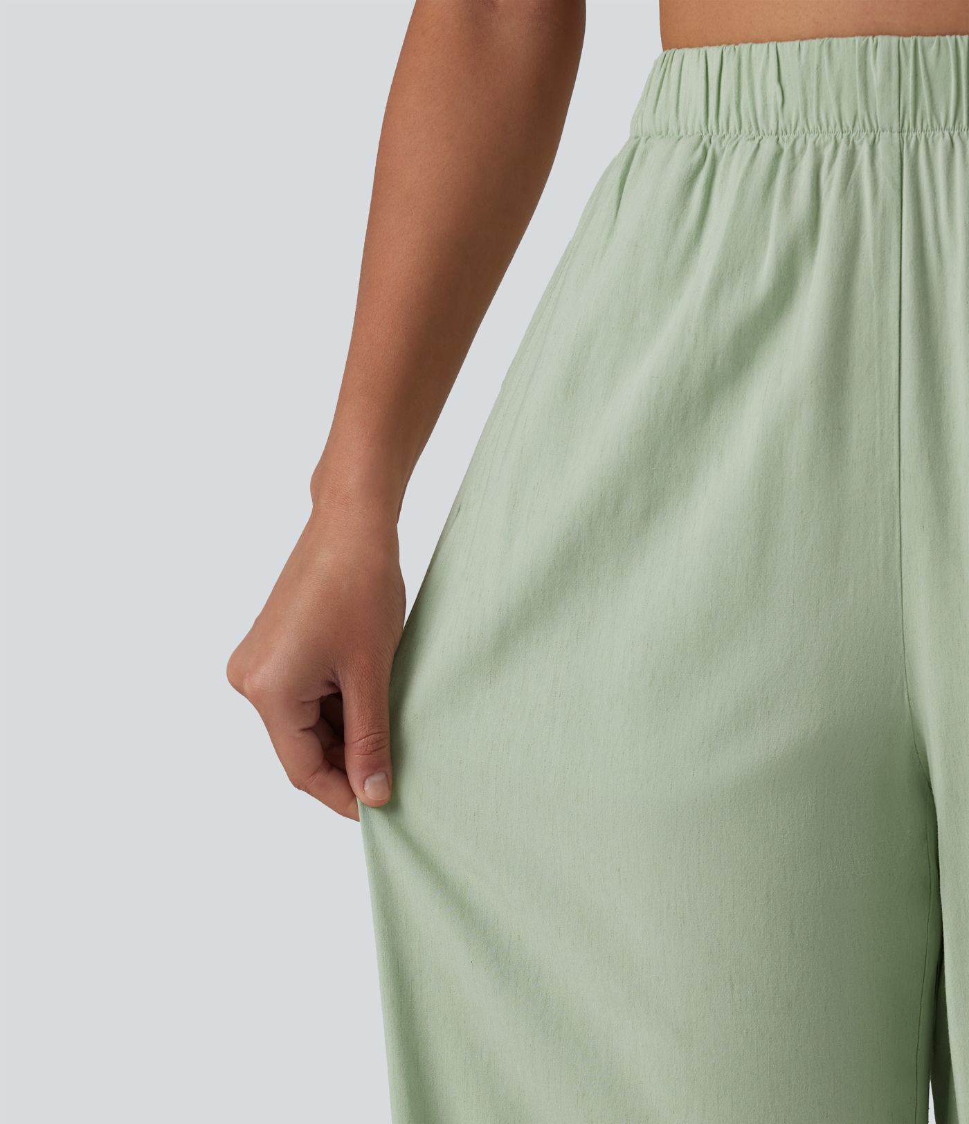 Lässige 7/8-Hose aus Leinen mit hohem Bund, Seitentaschen und geradem Bein