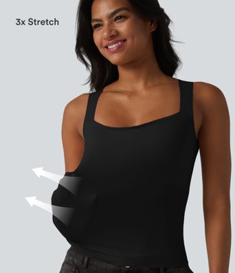 Square Neck Built-in Bra Casual Tank Top B-E Cups