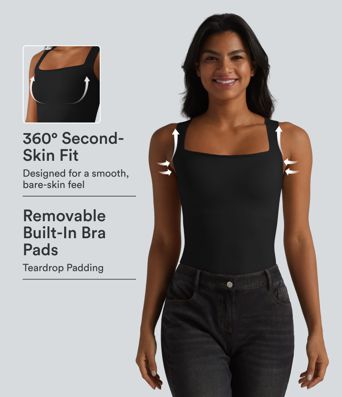 Square Neck Built-in Bra Casual Tank Top B-E Cups