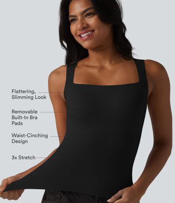 Square Neck Built-in Bra Casual Tank Top B-E Cups