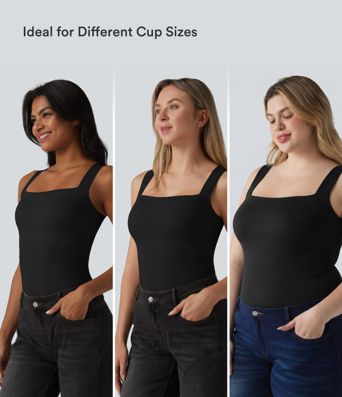 Square Neck Built-in Bra Casual Tank Top B-E Cups