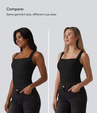 Square Neck Built-in Bra Casual Tank Top B-E Cups