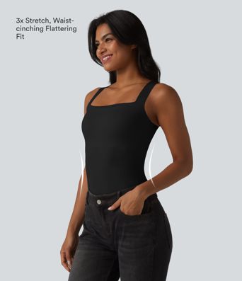 Square Neck Built-in Bra Casual Tank Top B-E Cups