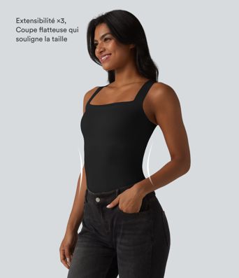 Débardeur décontracté col carré avec soutien-gorge intégré bonnets B-E