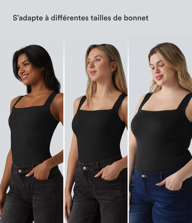 Débardeur décontracté col carré avec soutien-gorge intégré bonnets B-E