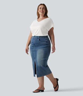 T-shirt z dekoltem w serek, krótki rękaw, casualowy, w dużych rozmiarach