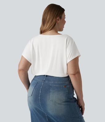 T-shirt z dekoltem w serek, krótki rękaw, casualowy, w dużych rozmiarach