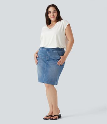 Lässiges T-Shirt mit V-Ausschnitt und kurzen Ärmeln - Plus-Size