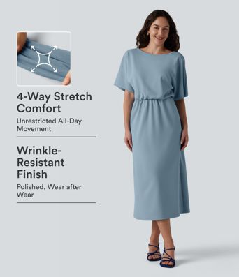 Robe tailleur midi infroissable col bateau manches courtes