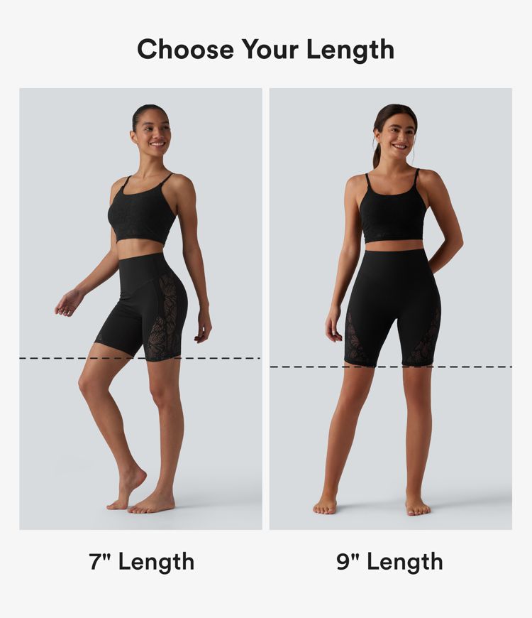 Short cycliste de yoga Halara UltraSculpt™ taille haute, gainant, en dentelle contrastée, 23 cm, avec poche