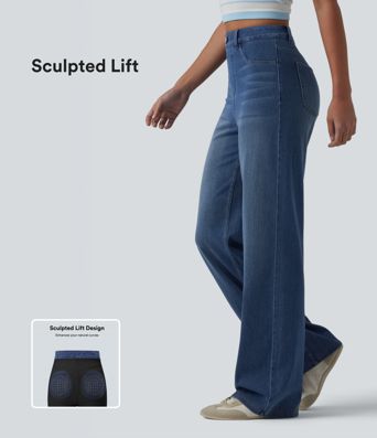 Halara Flex™ High Waisted Sculpted Lift Design Straight Leg Casual Jeans with Pockets