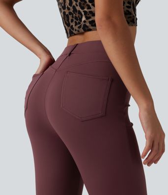 DayStretch High Waisted Contrast Lace Casual Cropped Leggings with Pockets